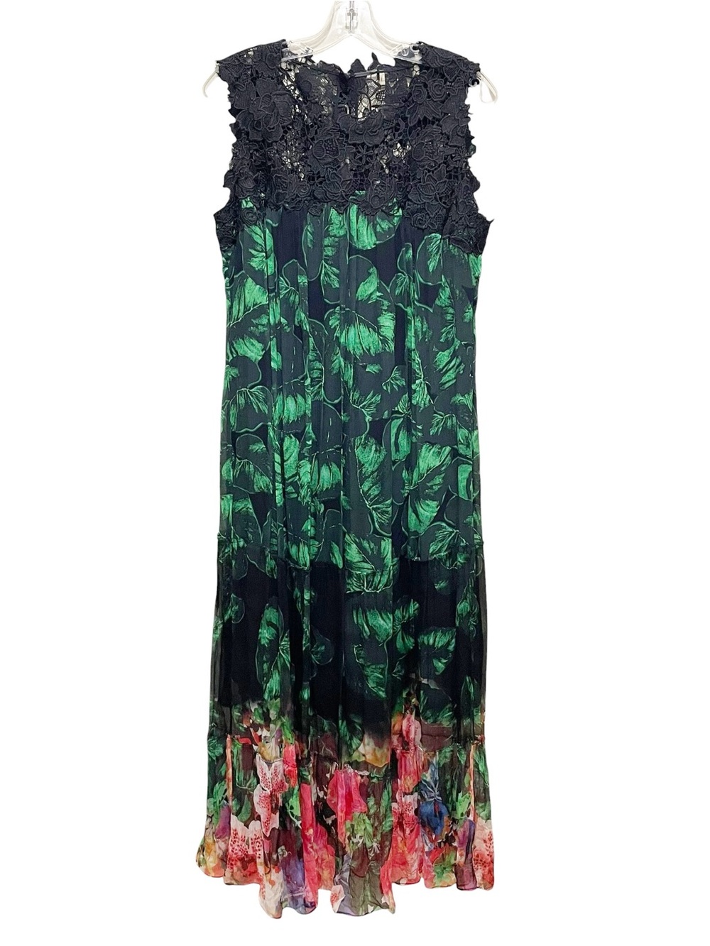 Elie Tahari Silk Floral Lace Maxi Dress Black Green Women’s Size Medium